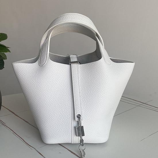 Hermes Picotin Lock 18 Tote Bag White Silver HP0908
