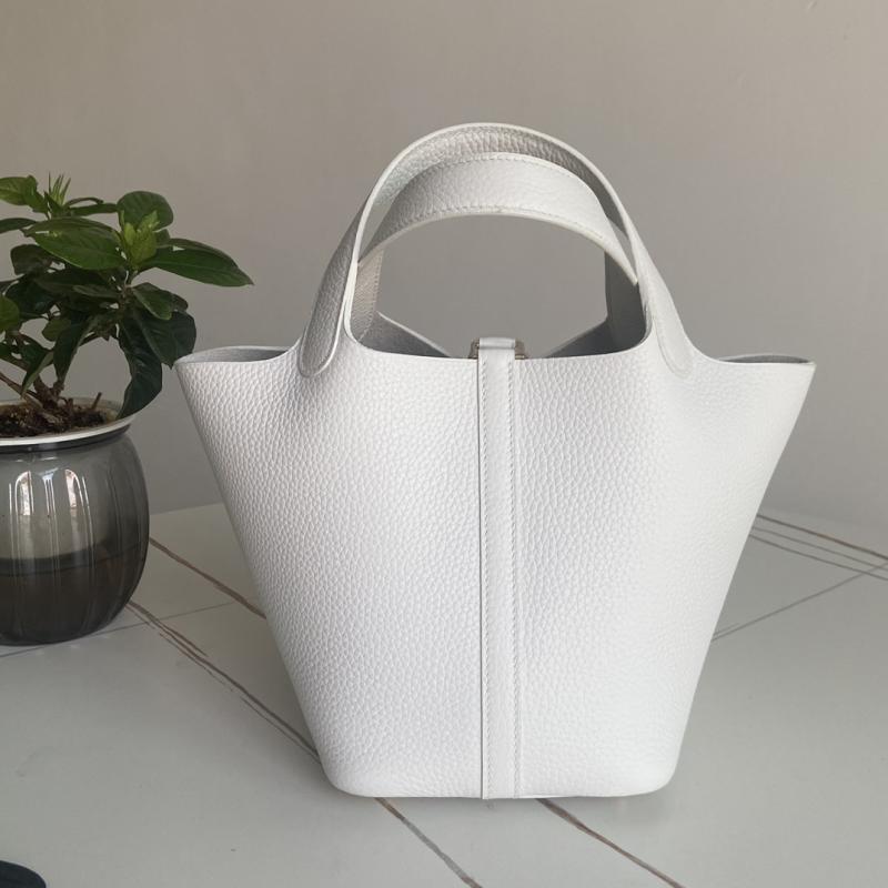 Hermes Picotin Lock 18 Tote Bag White Gold HP0908