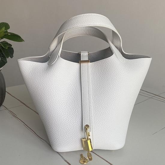 Hermes Picotin Lock 18 Tote Bag White Gold HP0908