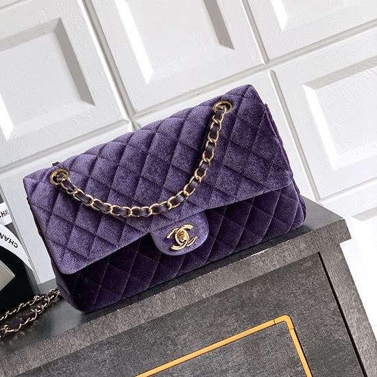 Medium Chanel Velvet Flap Bag Purple A01112