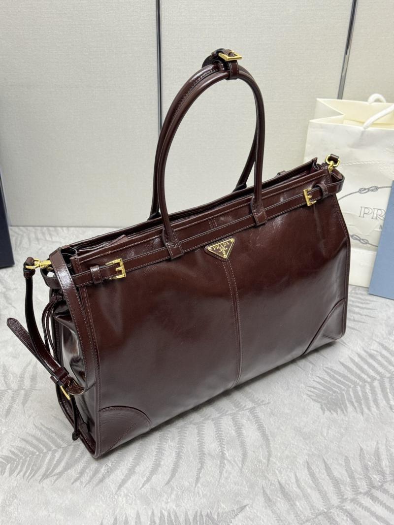 Prada Bonnie extra-large leather handbag Dark Brown 1BA439