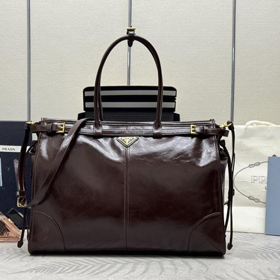 Prada Bonnie extra-large leather handbag Dark Brown 1BA439