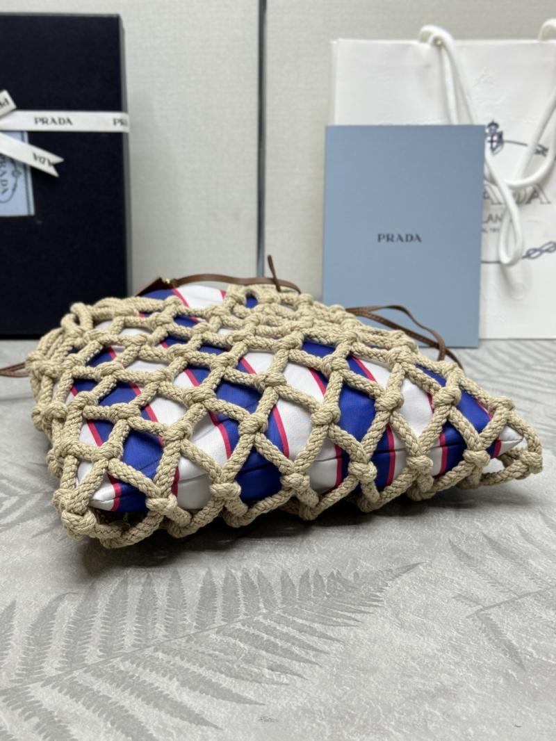 Prada Medium Cotton Macrame Bag Blue 1BC111