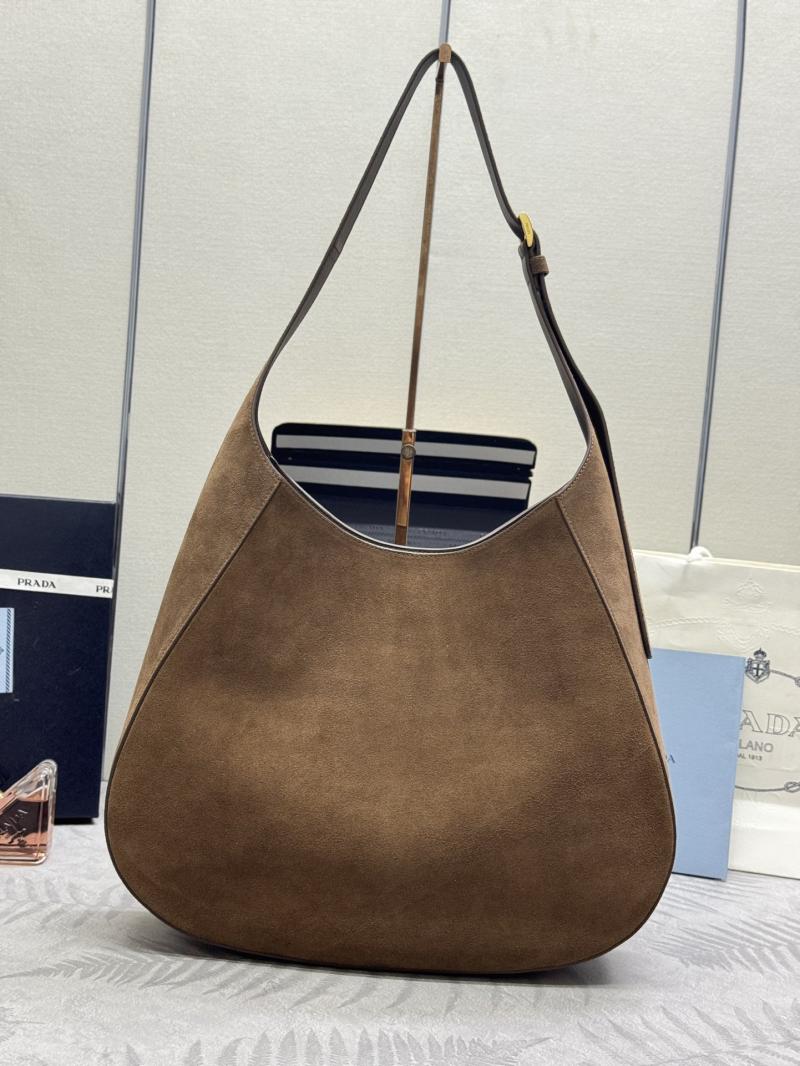 Prada Suede Leather Hobo Bag Brown 1BC181