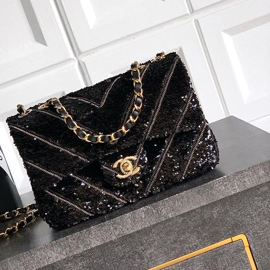 Small Chanel Sequins Handbag Black A91101