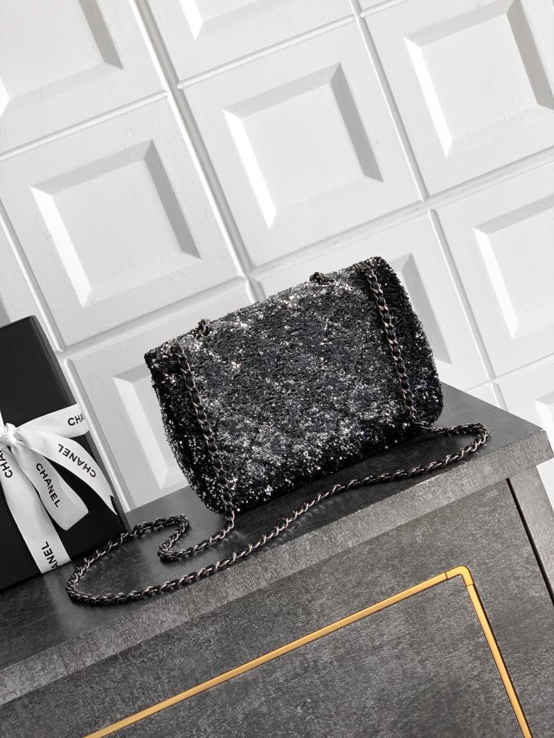 Small Chanel Sequins Shoulder Bag Black CF6171