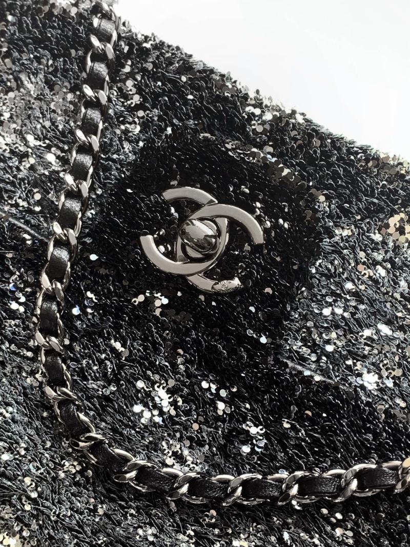 Small Chanel Sequins Shoulder Bag Black CF6171