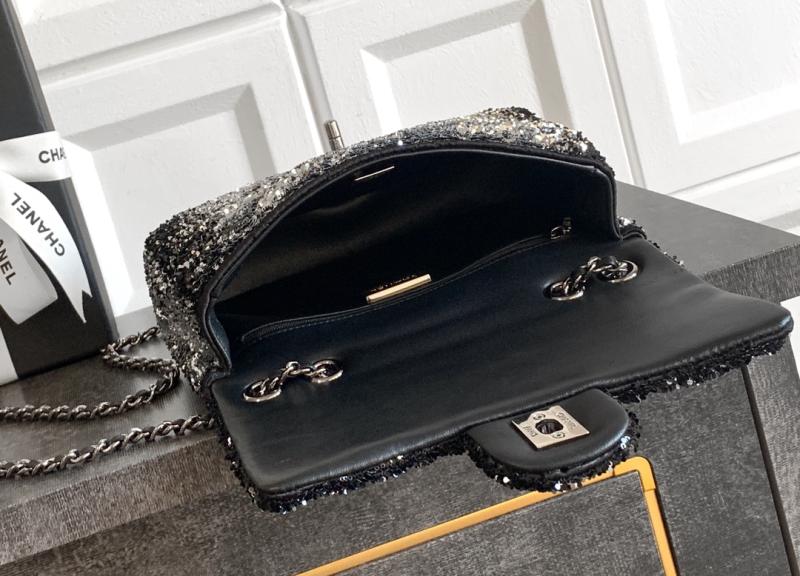 Small Chanel Sequins Shoulder Bag Black CF6171