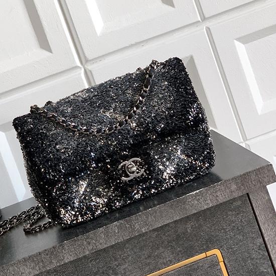Small Chanel Sequins Shoulder Bag Black CF6171