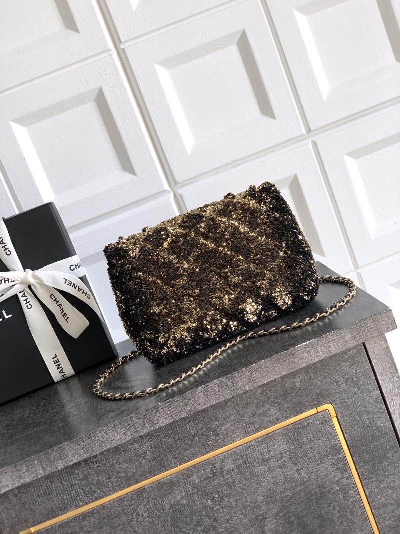 Small Chanel Sequins Shoulder Bag Gold CF6171