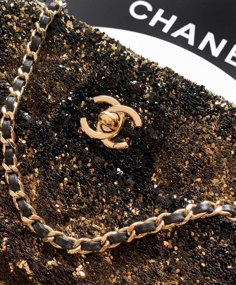 Small Chanel Sequins Shoulder Bag Gold CF6171