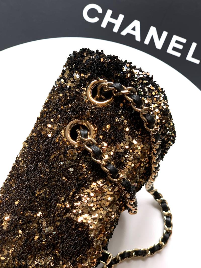 Small Chanel Sequins Shoulder Bag Gold CF6171