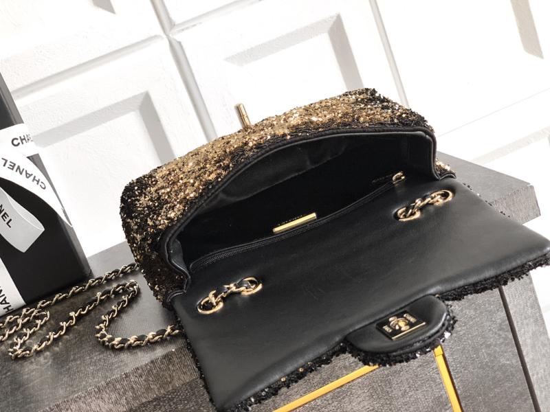 Small Chanel Sequins Shoulder Bag Gold CF6171