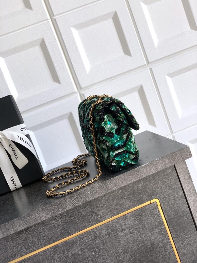 Small Chanel Sequins Shoulder Bag Green CF6171