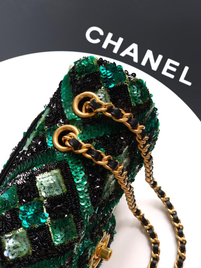 Small Chanel Sequins Shoulder Bag Green CF6171