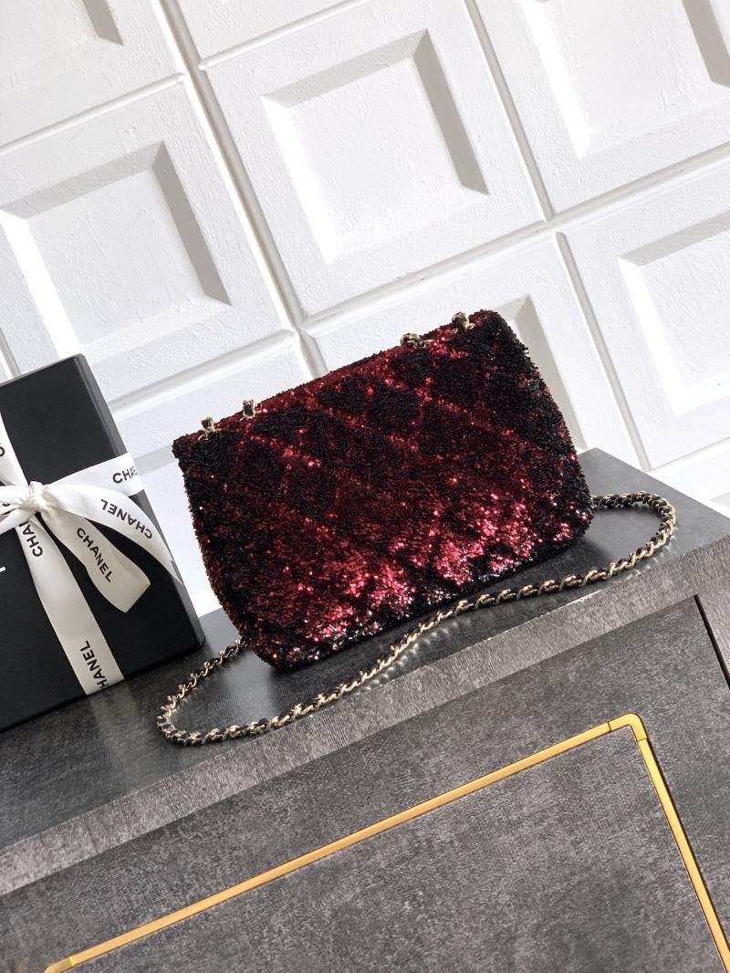 Small Chanel Sequins Shoulder Bag Red CF6171