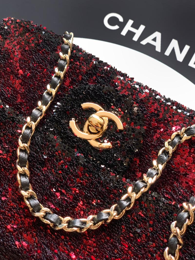 Small Chanel Sequins Shoulder Bag Red CF6171