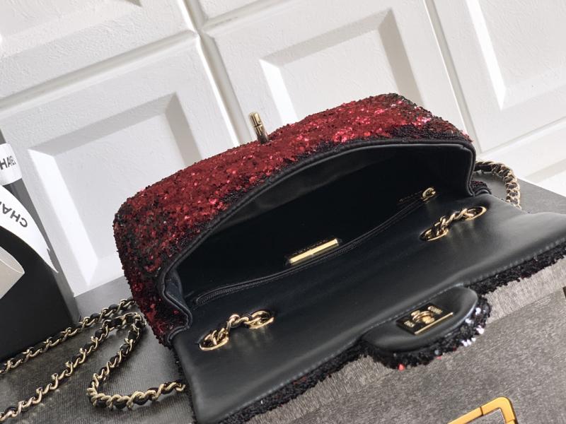 Small Chanel Sequins Shoulder Bag Red CF6171