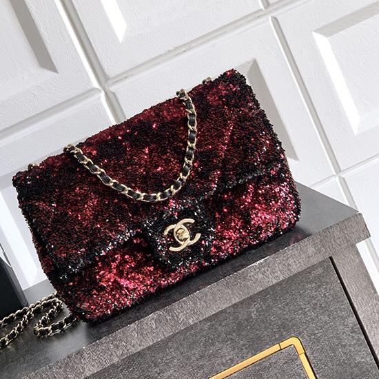 Small Chanel Sequins Shoulder Bag Red CF6171