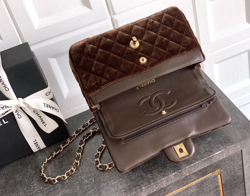 Small Chanel Velvet Flap Bag Brown A01117