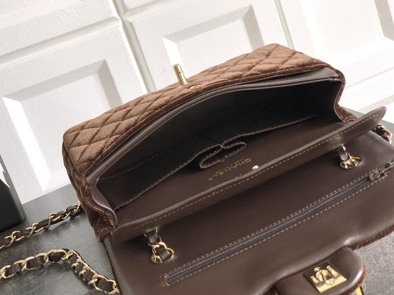 Small Chanel Velvet Flap Bag Brown A01117