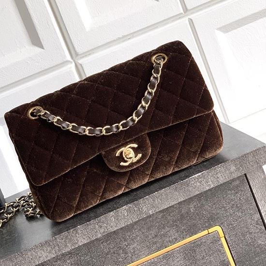 Small Chanel Velvet Flap Bag Brown A01117