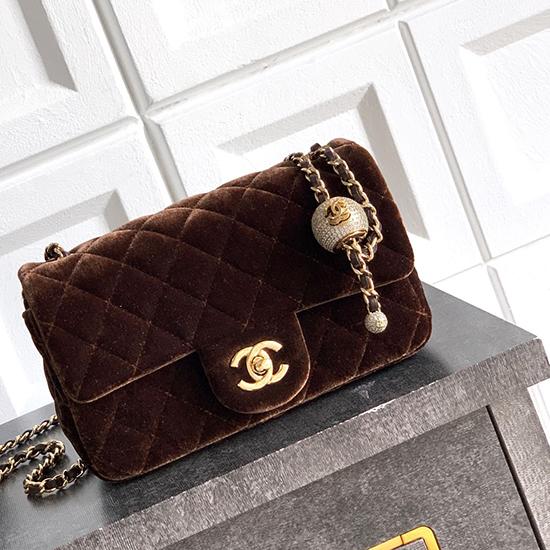Small Chanel Velvet Flap Bag Brown AS1787