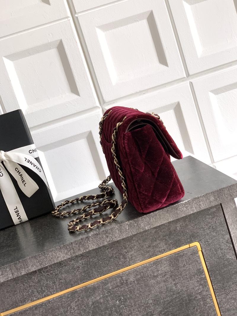Small Chanel Velvet Flap Bag Burgundy A01117