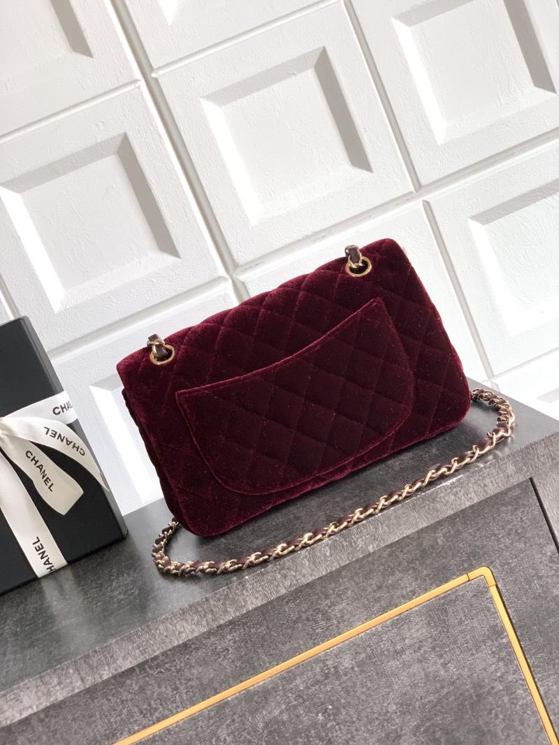 Small Chanel Velvet Flap Bag Burgundy A01117