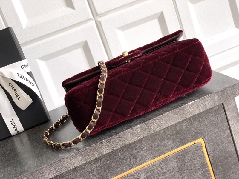 Small Chanel Velvet Flap Bag Burgundy A01117