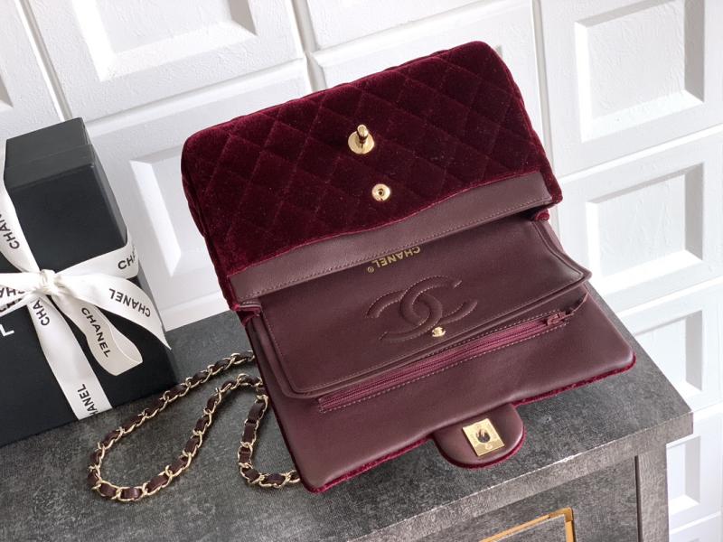 Small Chanel Velvet Flap Bag Burgundy A01117