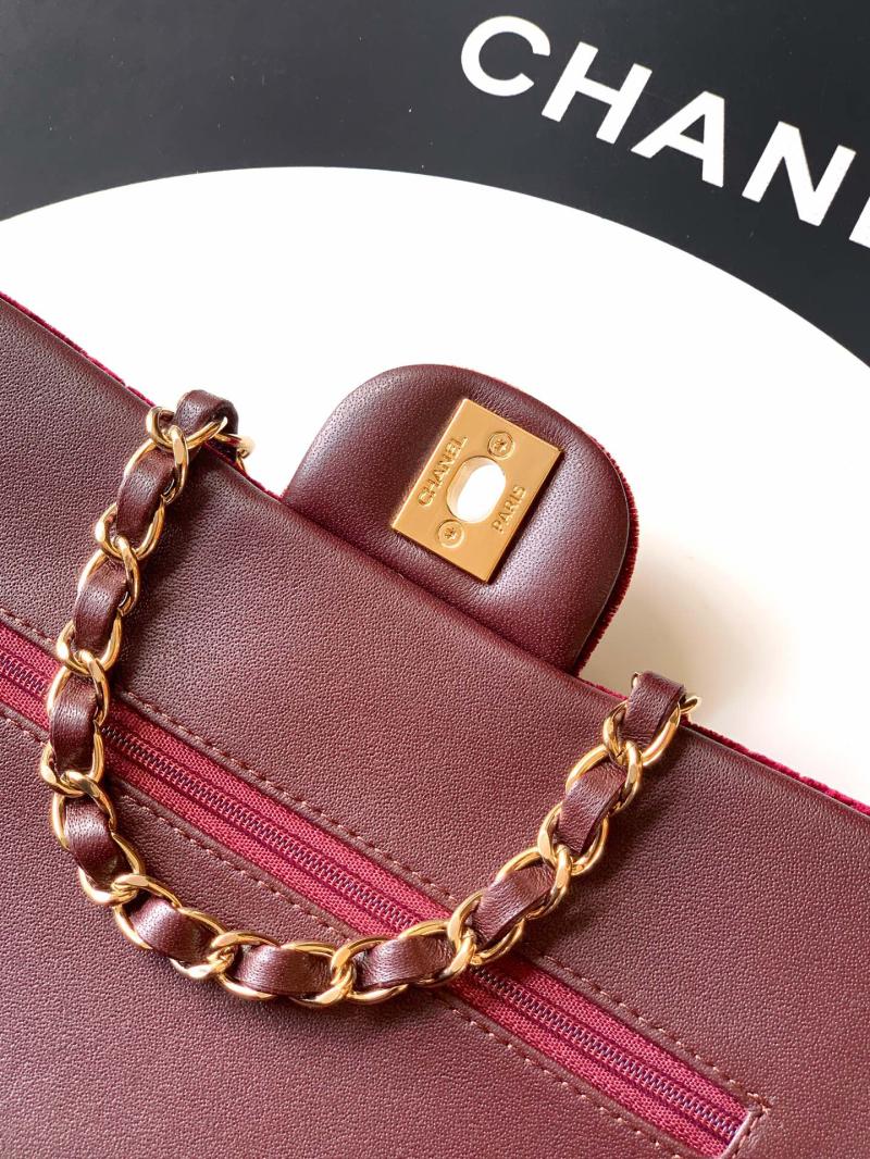 Small Chanel Velvet Flap Bag Burgundy A01117