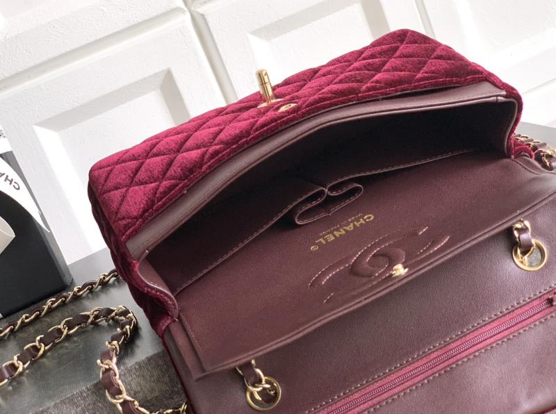 Small Chanel Velvet Flap Bag Burgundy A01117