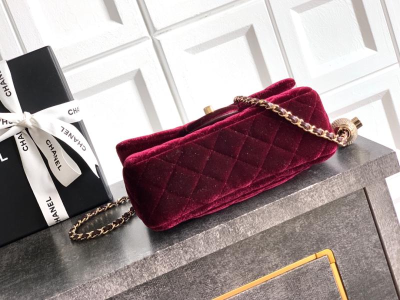 Small Chanel Velvet Flap Bag Burgundy AS1787
