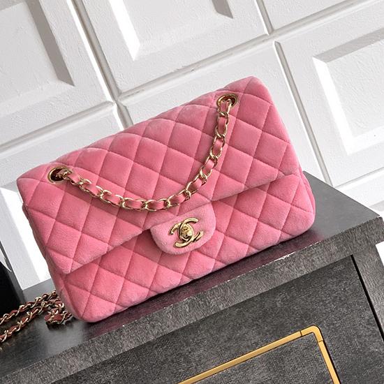 Small Chanel Velvet Flap Bag Pink A01117