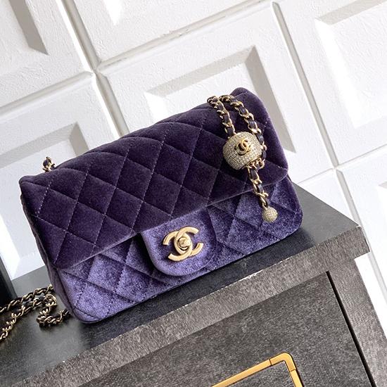 Small Chanel Velvet Flap Bag Purple AS1787