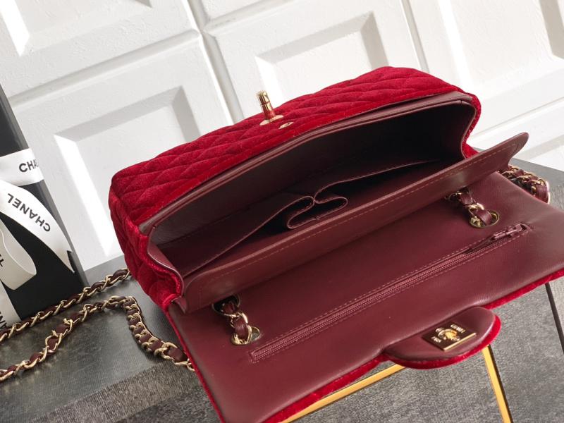 Small Chanel Velvet Flap Bag Red A01117