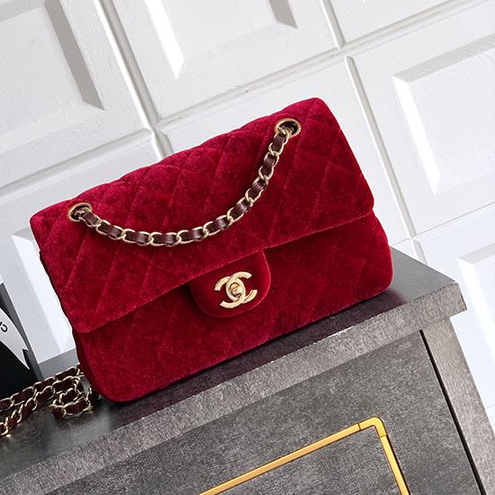 Small Chanel Velvet Flap Bag Red A01117