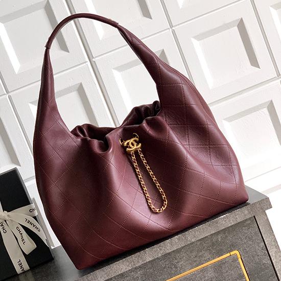 Chanel Calfskin Large Hobo Bag Burgundy AS5967