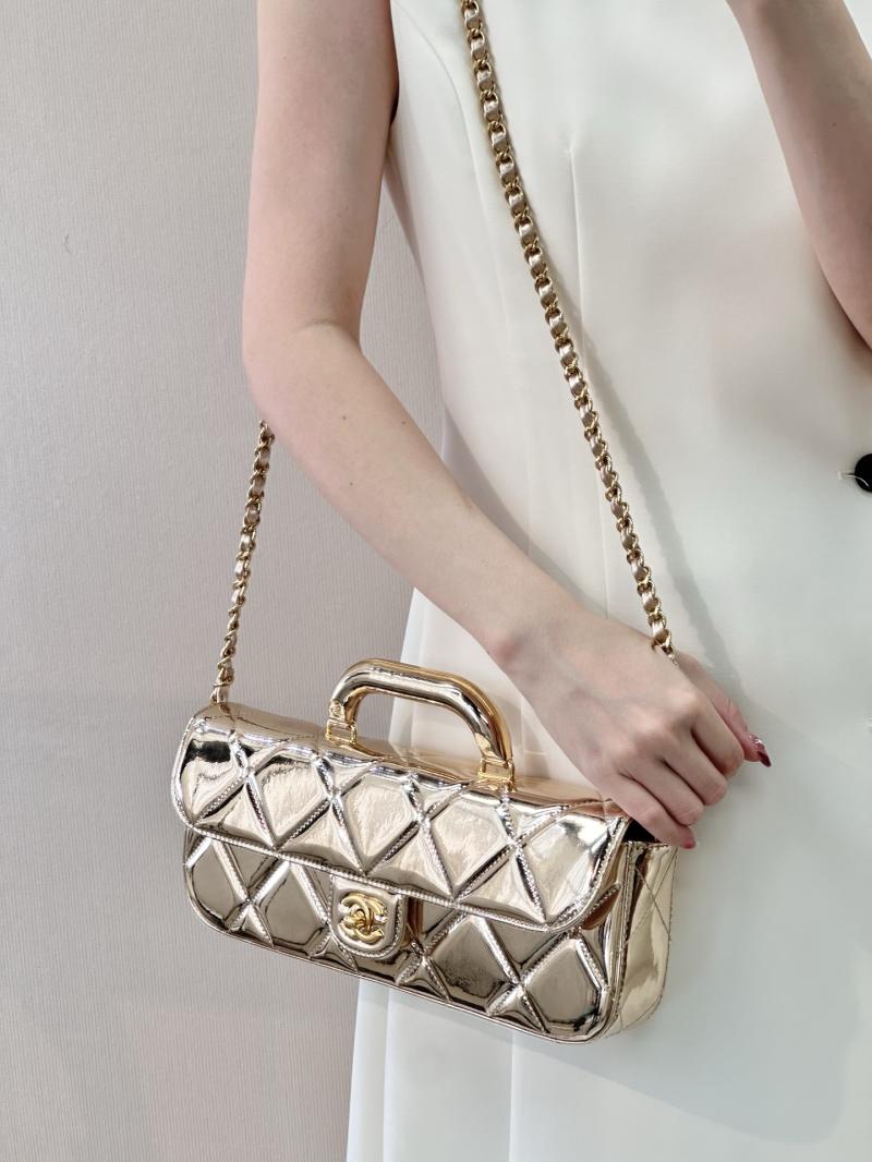 Chanel Large Flap Bag With Top Handle Light Gold AS5807