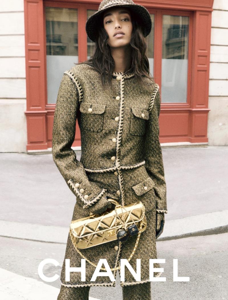 Chanel Large Flap Bag With Top Handle Light Gold AS5807
