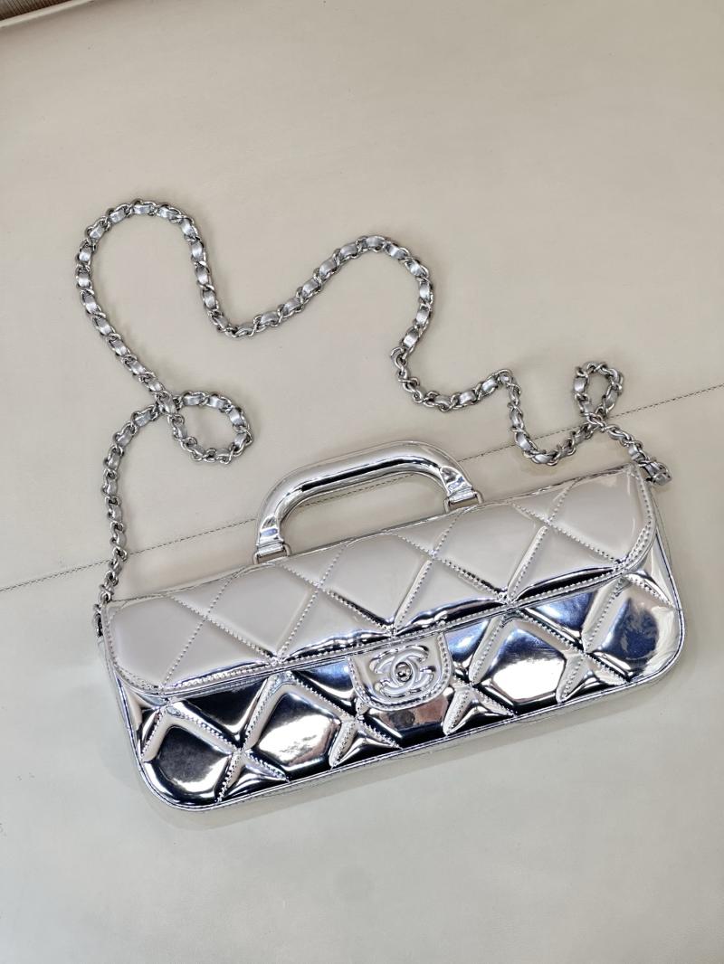 Chanel Large Flap Bag With Top Handle Silver AS5807