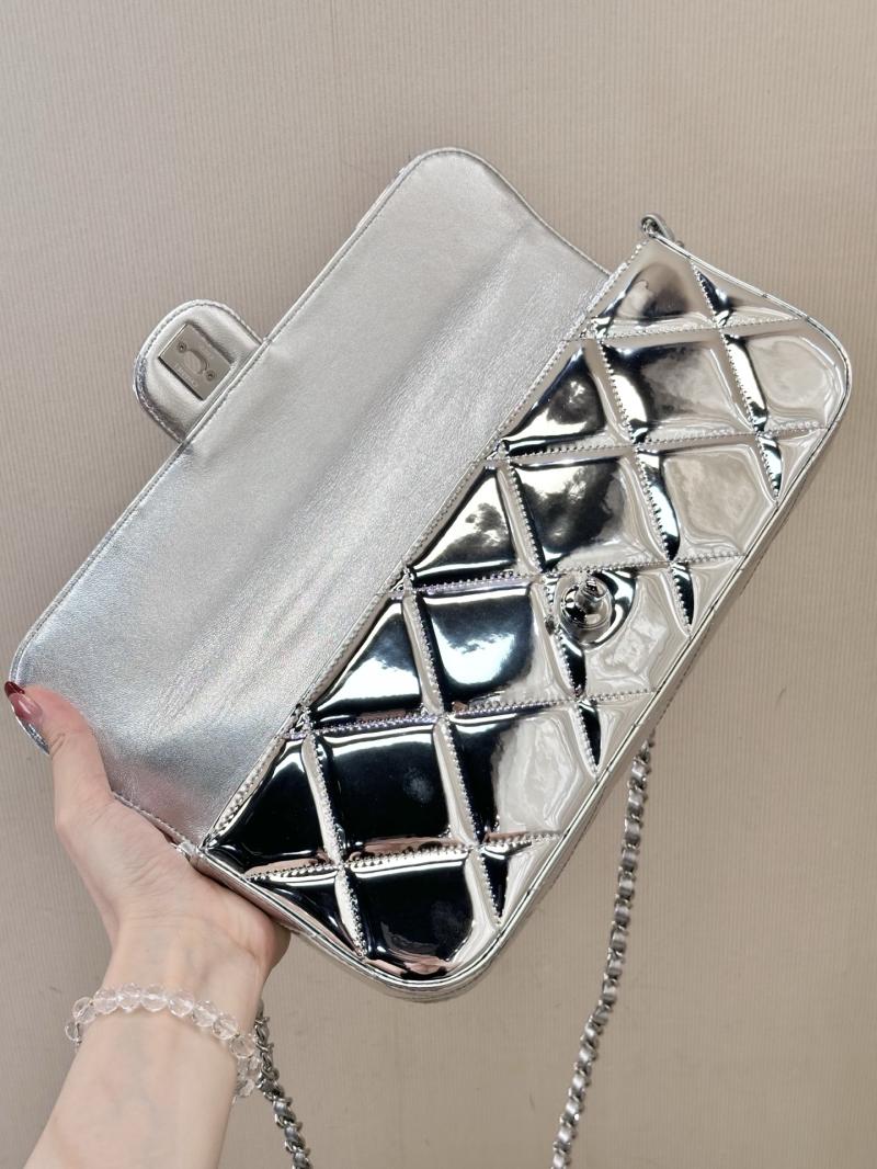 Chanel Large Flap Bag With Top Handle Silver AS5807