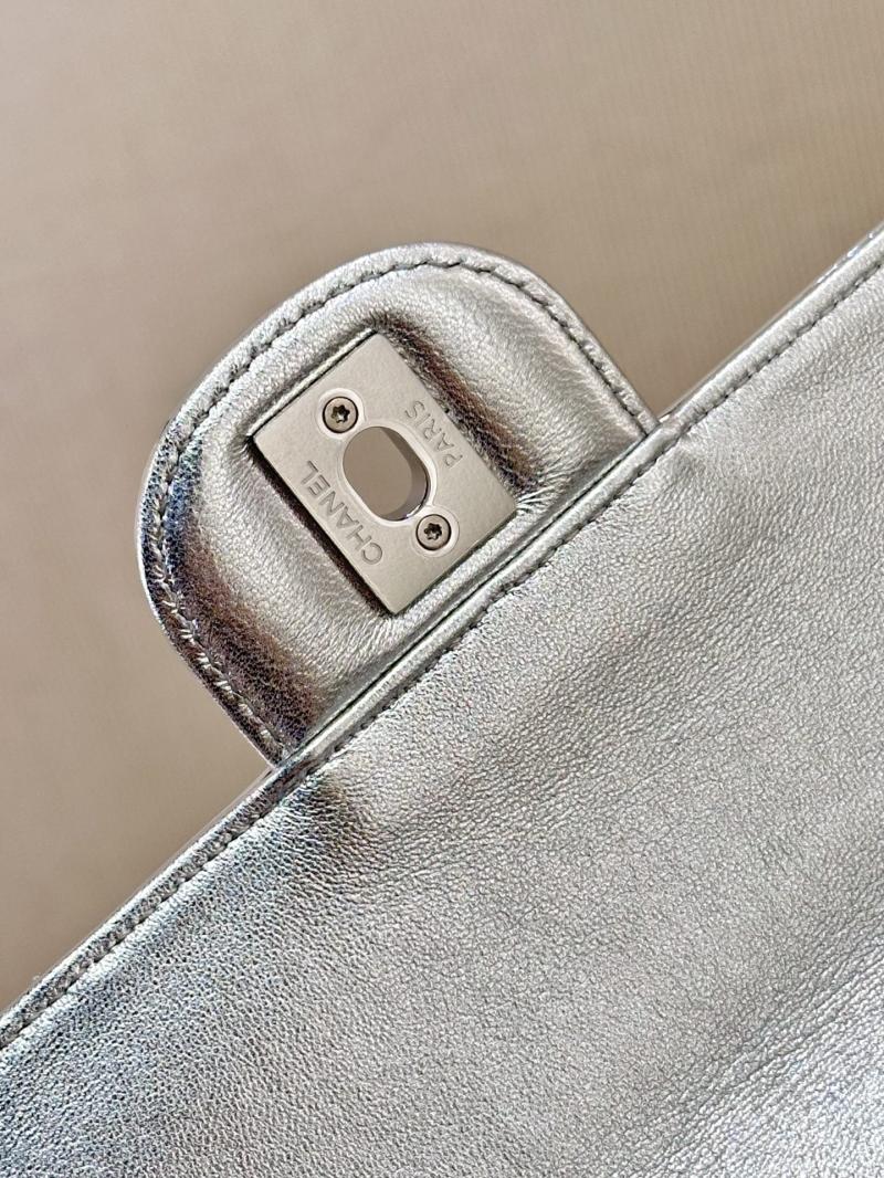 Chanel Large Flap Bag With Top Handle Silver AS5807