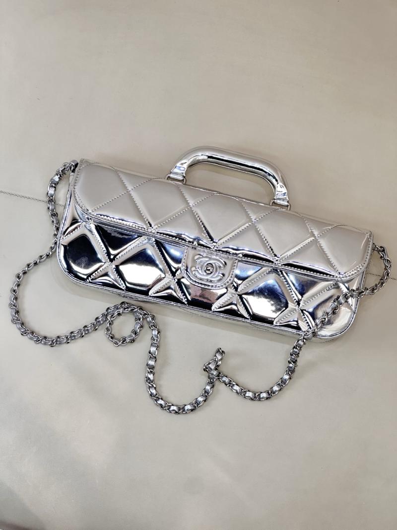 Chanel Large Flap Bag With Top Handle Silver AS5807
