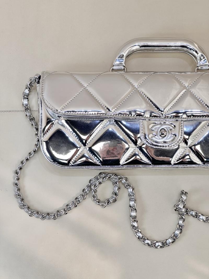 Chanel Large Flap Bag With Top Handle Silver AS5807