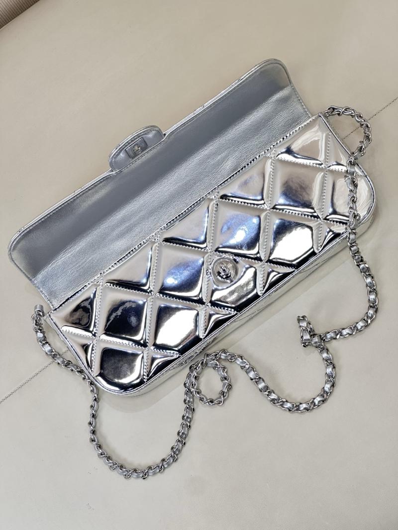 Chanel Large Flap Bag With Top Handle Silver AS5807