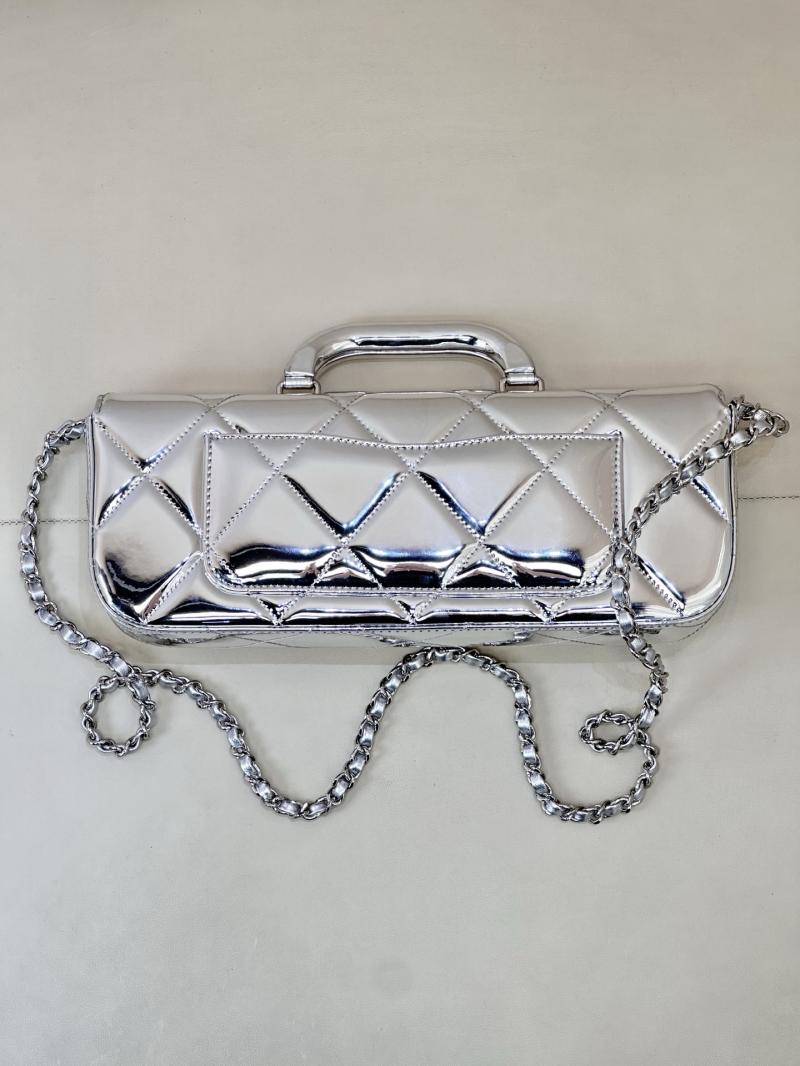 Chanel Large Flap Bag With Top Handle Silver AS5807