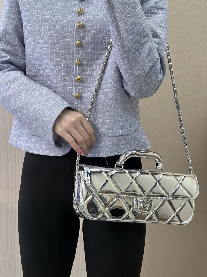 Chanel Large Flap Bag With Top Handle Silver AS5807