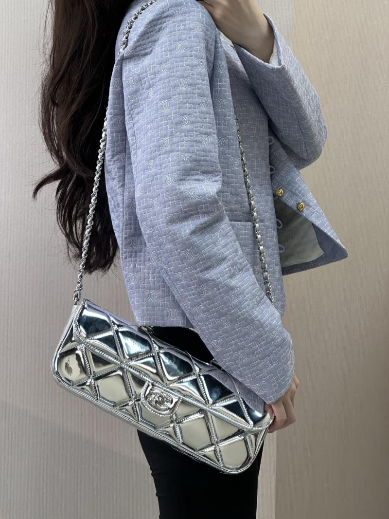 Chanel Large Flap Bag With Top Handle Silver AS5807